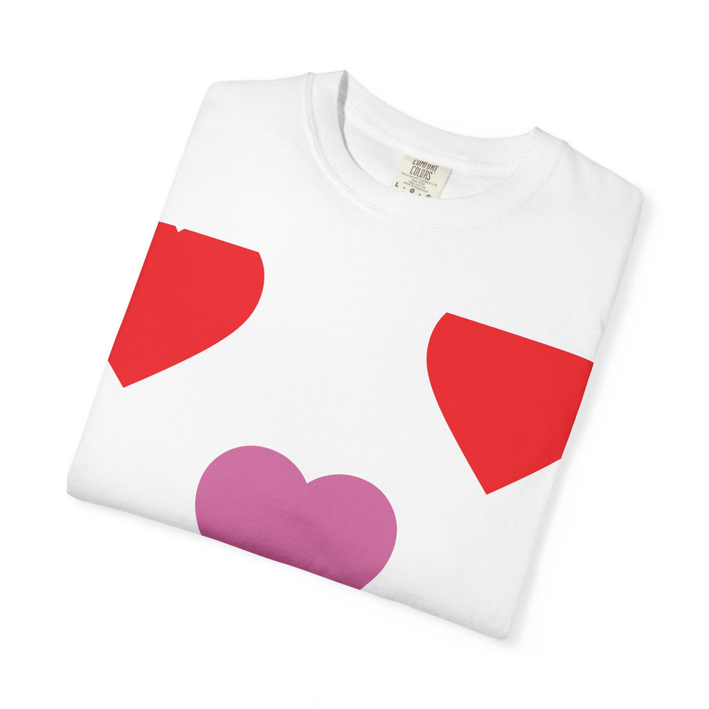 Heart Pattern T-Shirt — Pink & Red Hearts Graphic Tee (Wholeness Back Print)