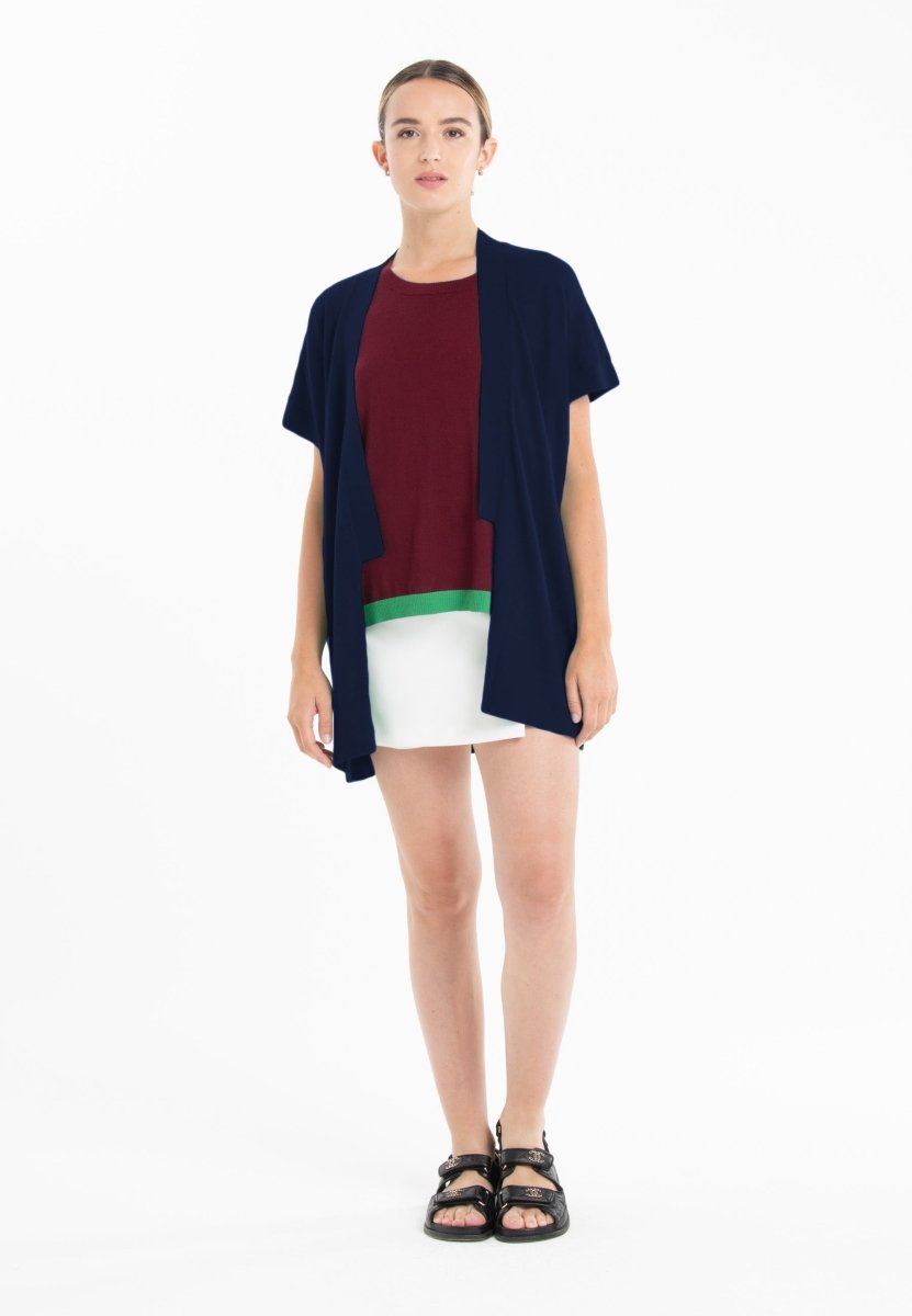 Gilet à manches courtes femme en cachemire & laine ultrafin bleu marine - KELLY 5